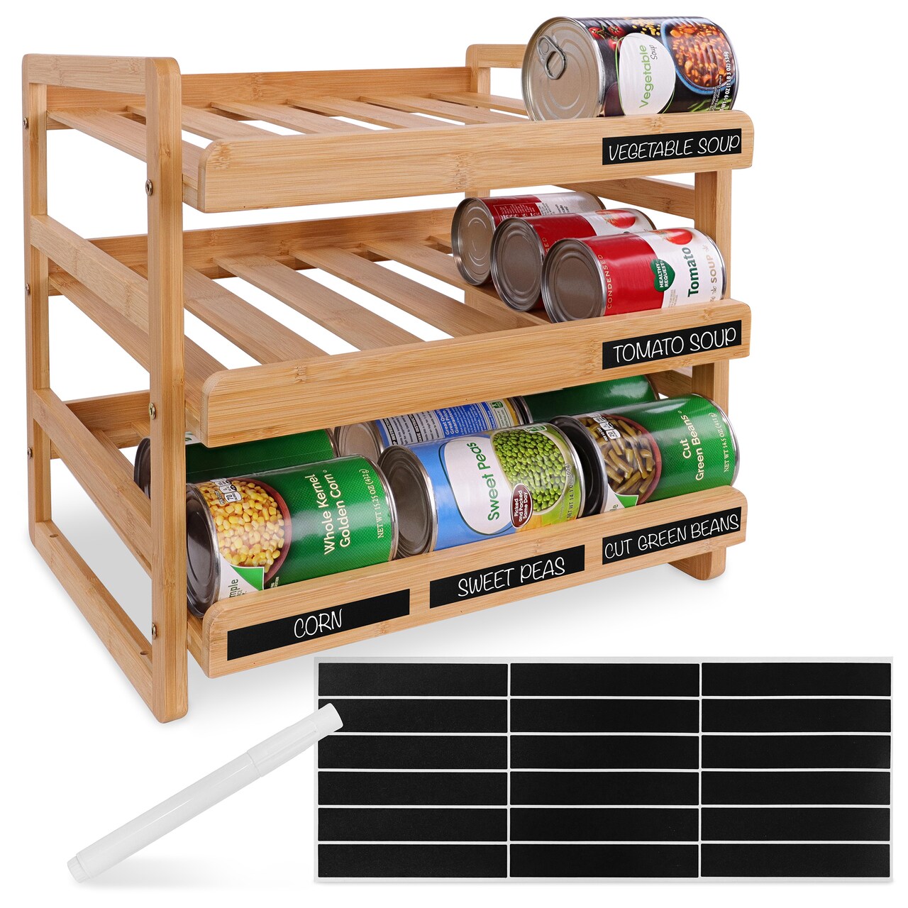 7Penn Pantry Can Organizers and Storage - 3 Tier Bamboo Rack For 36 Soup Cans